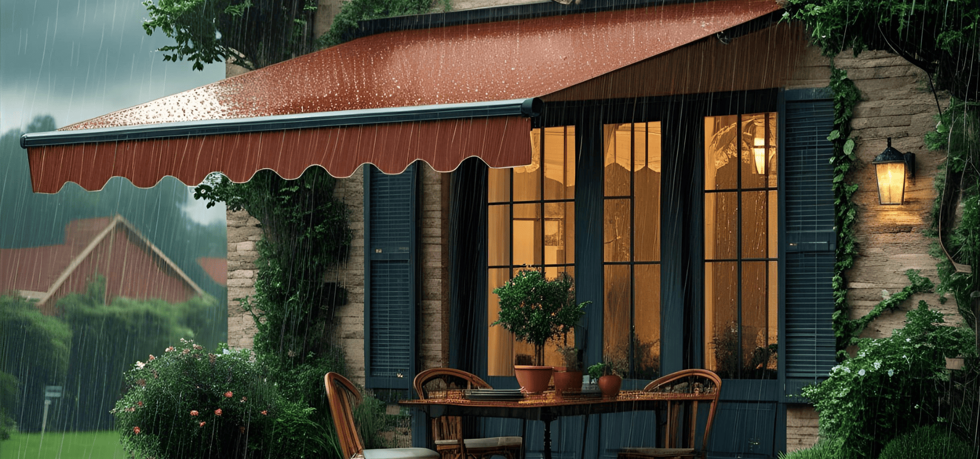 High-quality acrylic-coated awning at a restaurant in Singapore