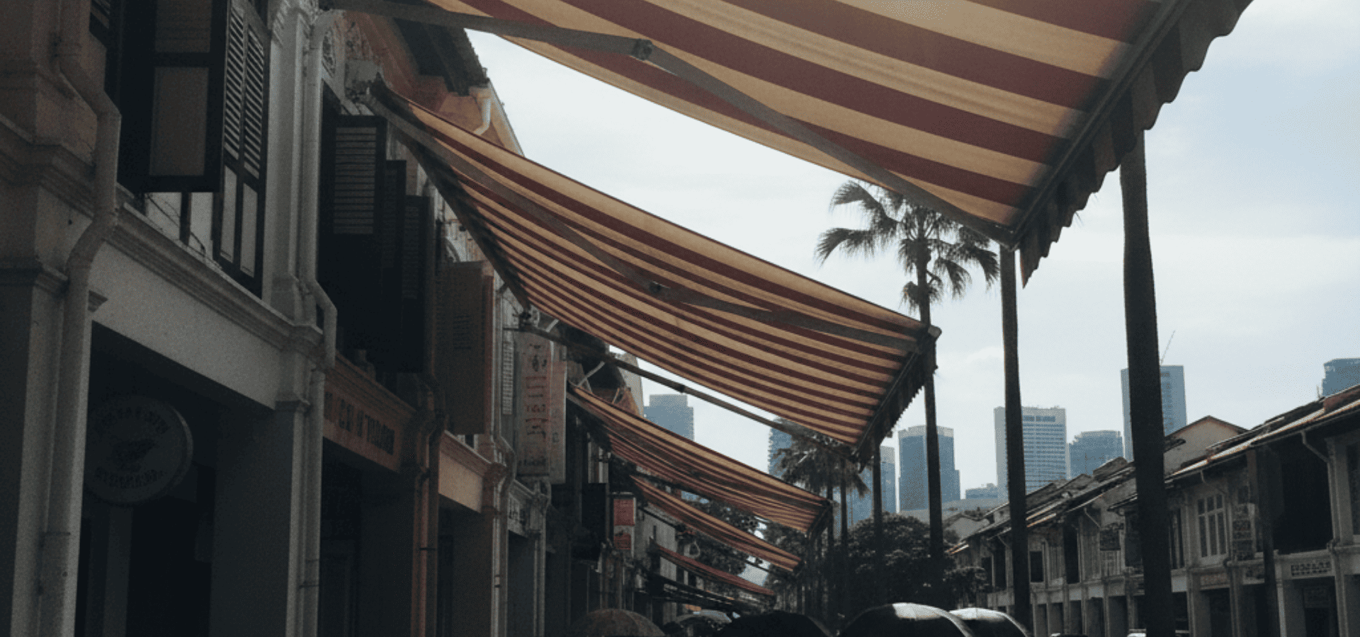 Awnings outside shophouses at Chinatown in Singapore