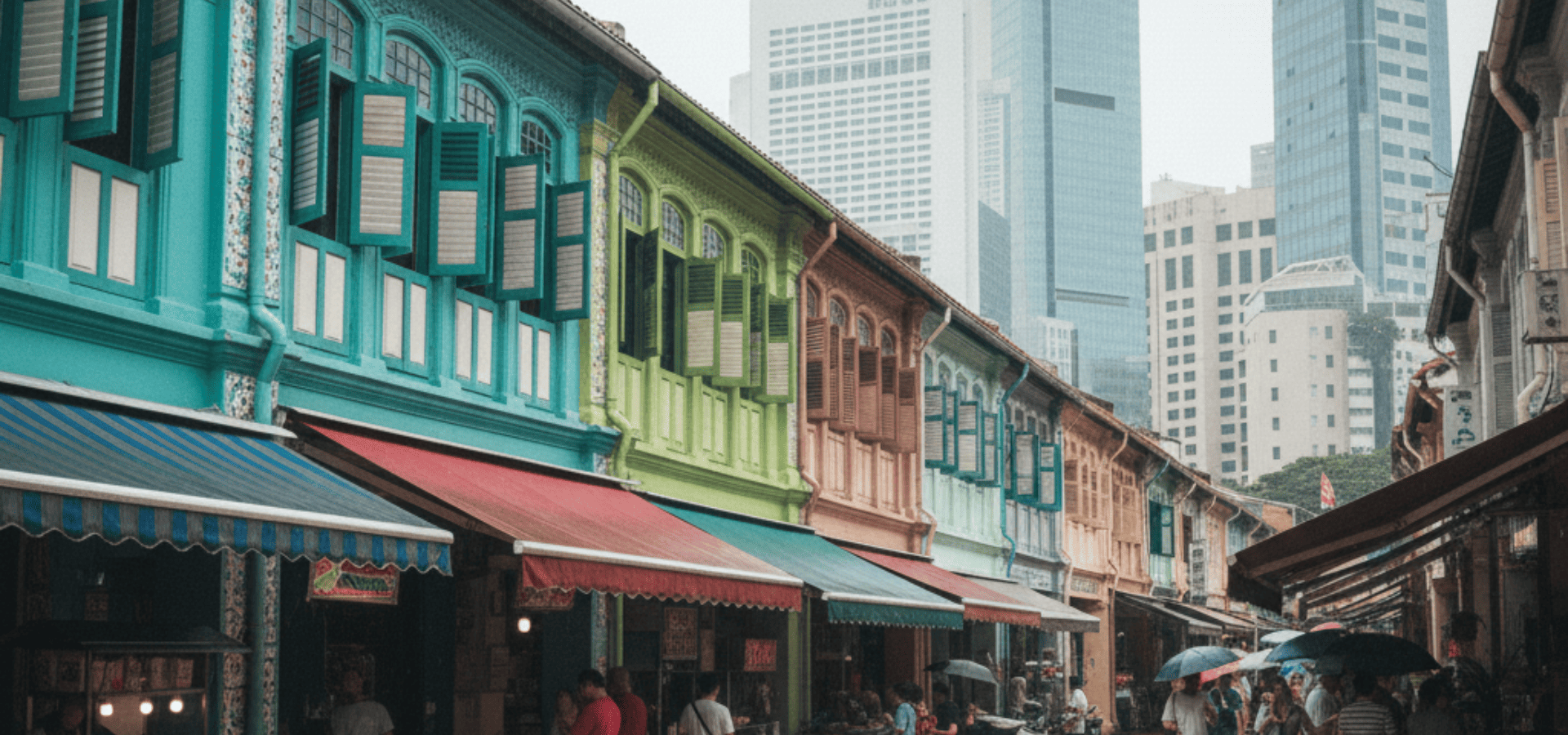 Commercial awnings on a rainy day