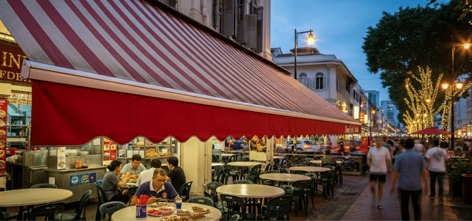 Fire-rated awning at a coffee shop in Singapore