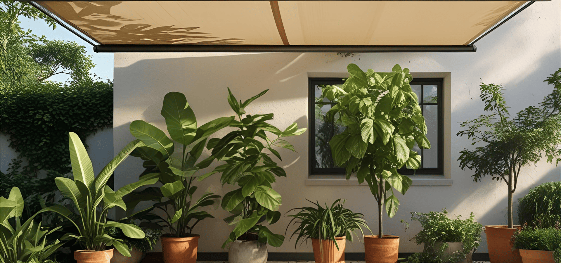 Fixed plant shade awning for outdoor potted plants