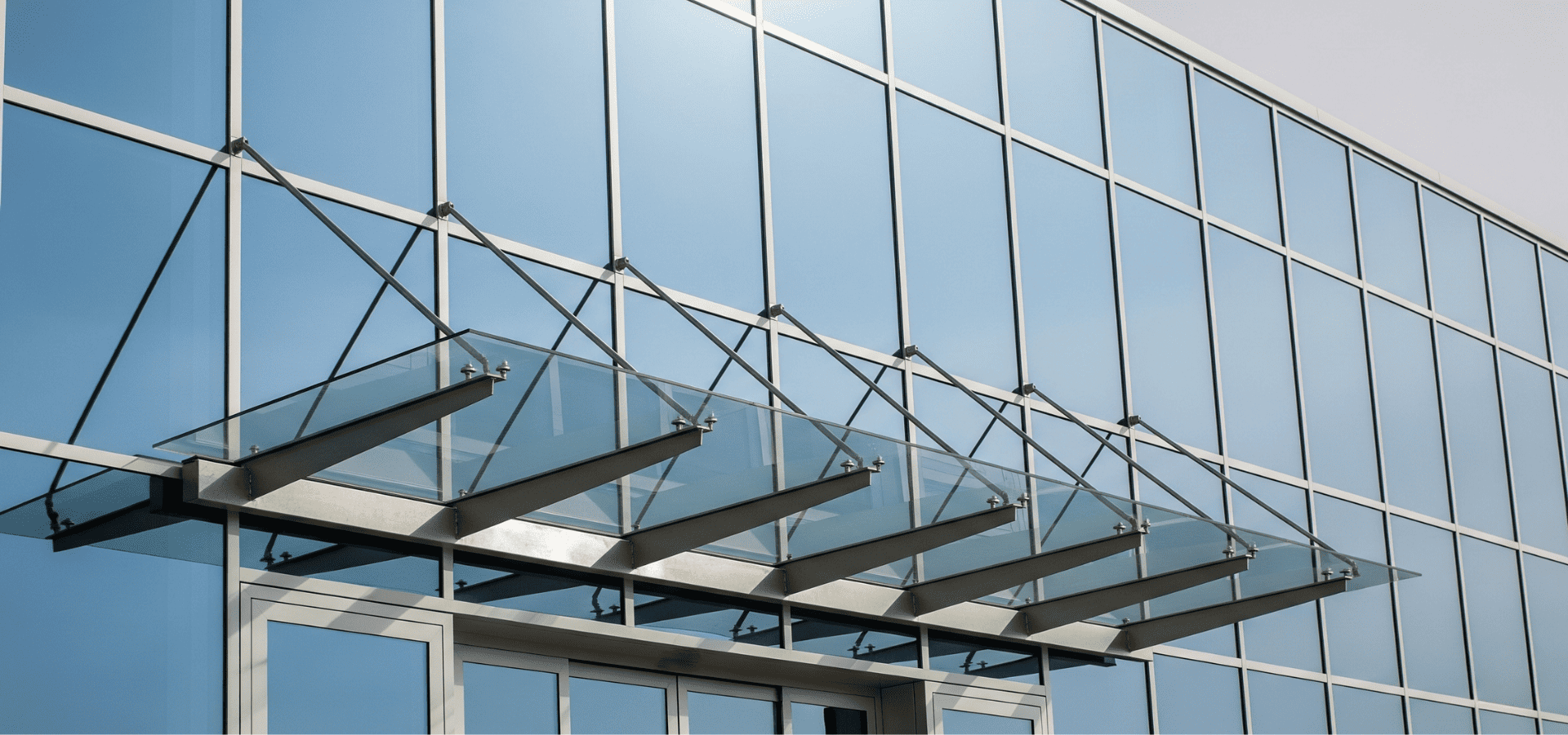 Glass curtain wall awning in the Central Business District area in Singapore