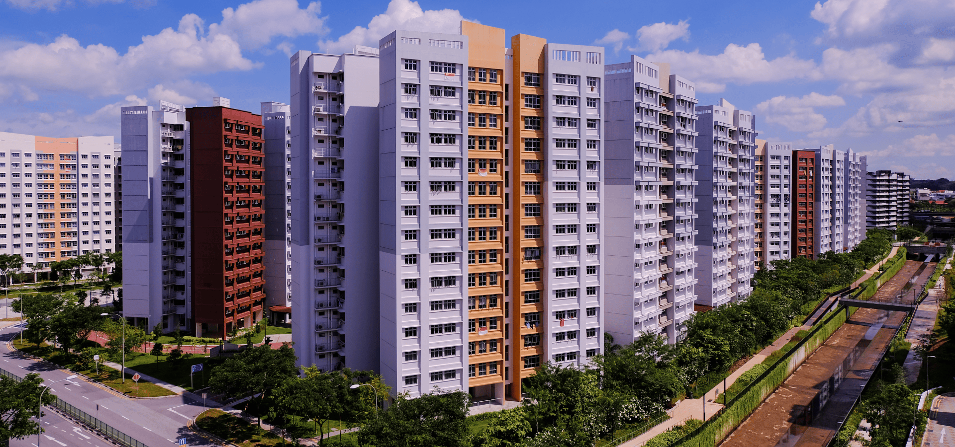 White and yellow HDB flats in Singapore