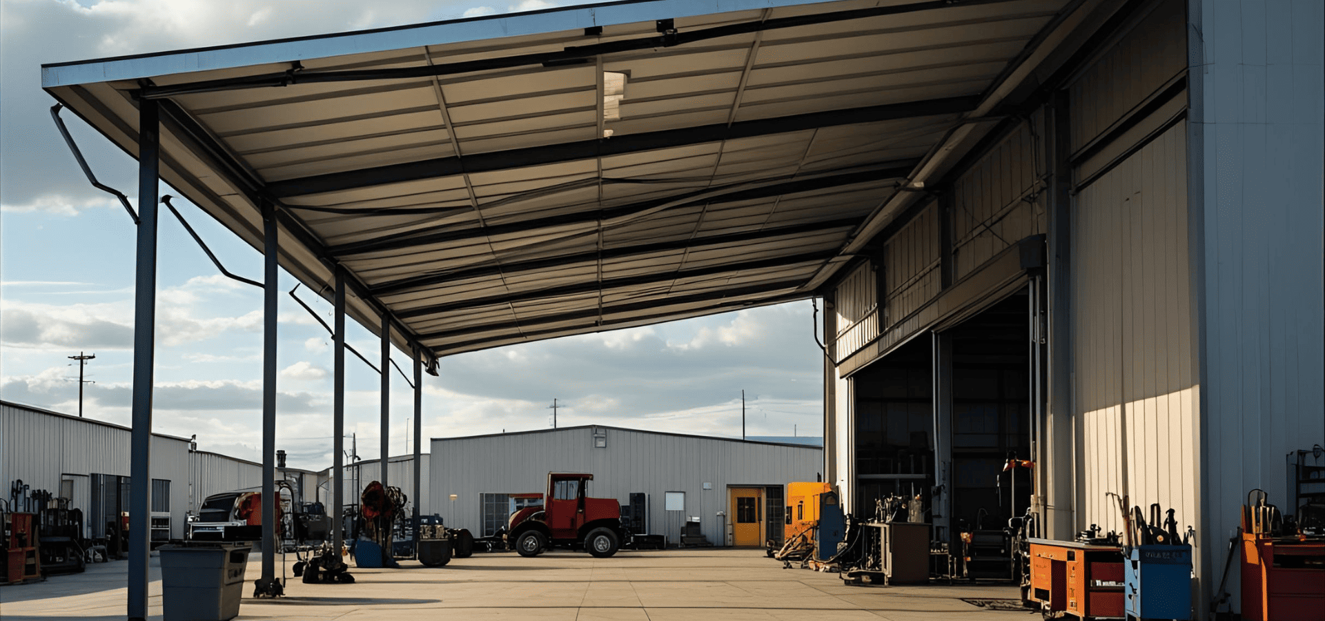 A huge fixed awning at a warehouse in the Tuas industrial area in Singapore