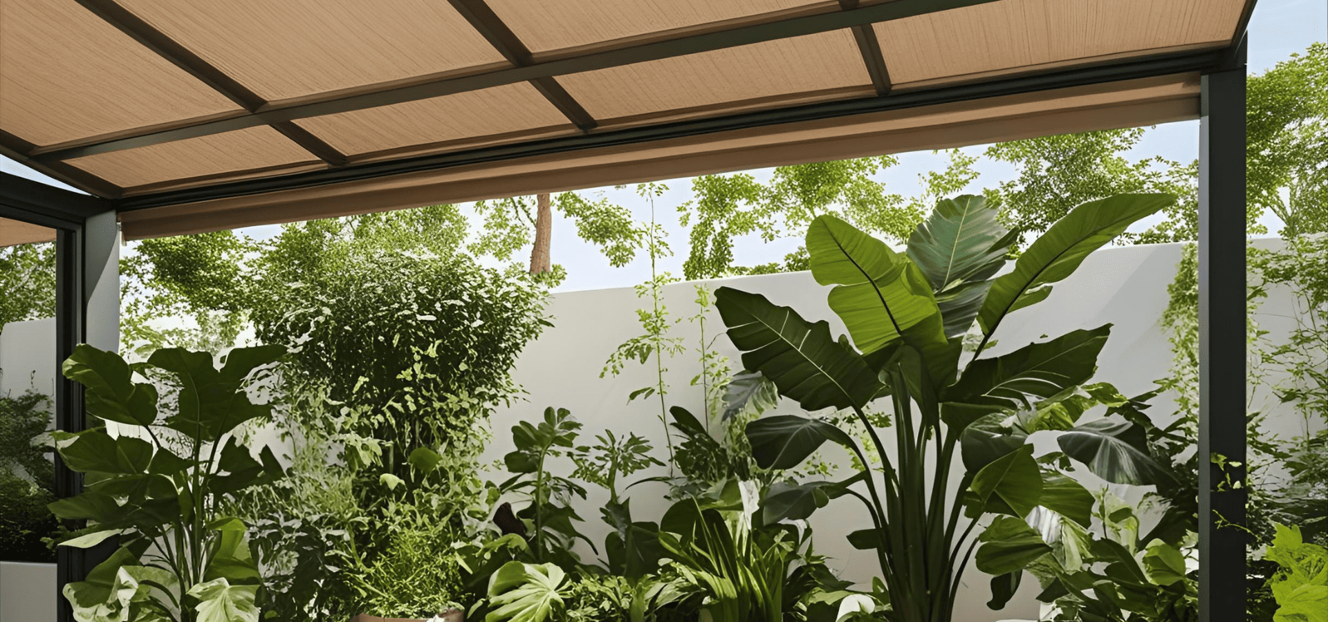 Partial outdoor fixed plant shade awning