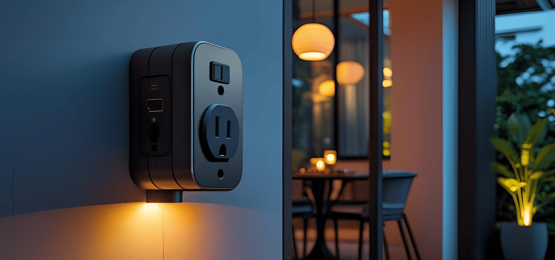 An outdoor power outlet at a patio