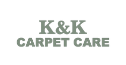 A logo for k & k carpet care on a white background.