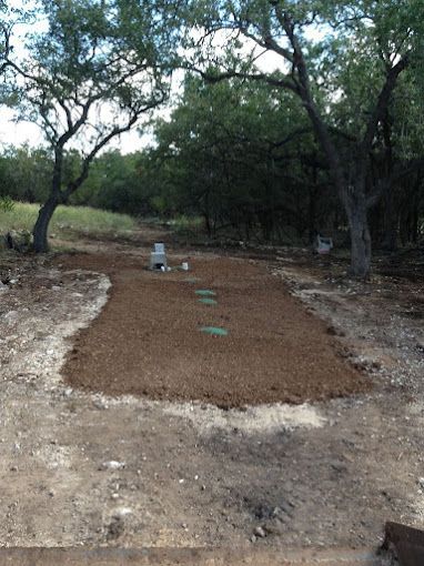 A dirt road in the middle of a forest with trees in the background