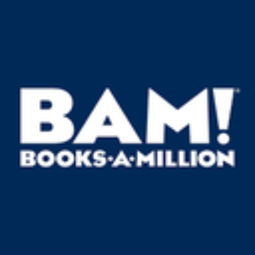 BAM! Books-A-Million logo: White text on a blue background.