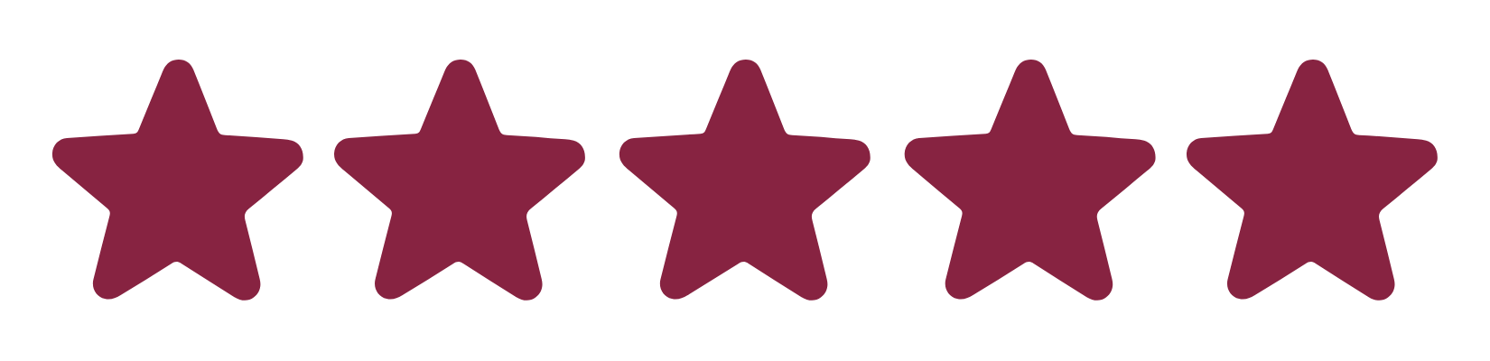 Five maroon stars in a row, indicating a 5-star rating.