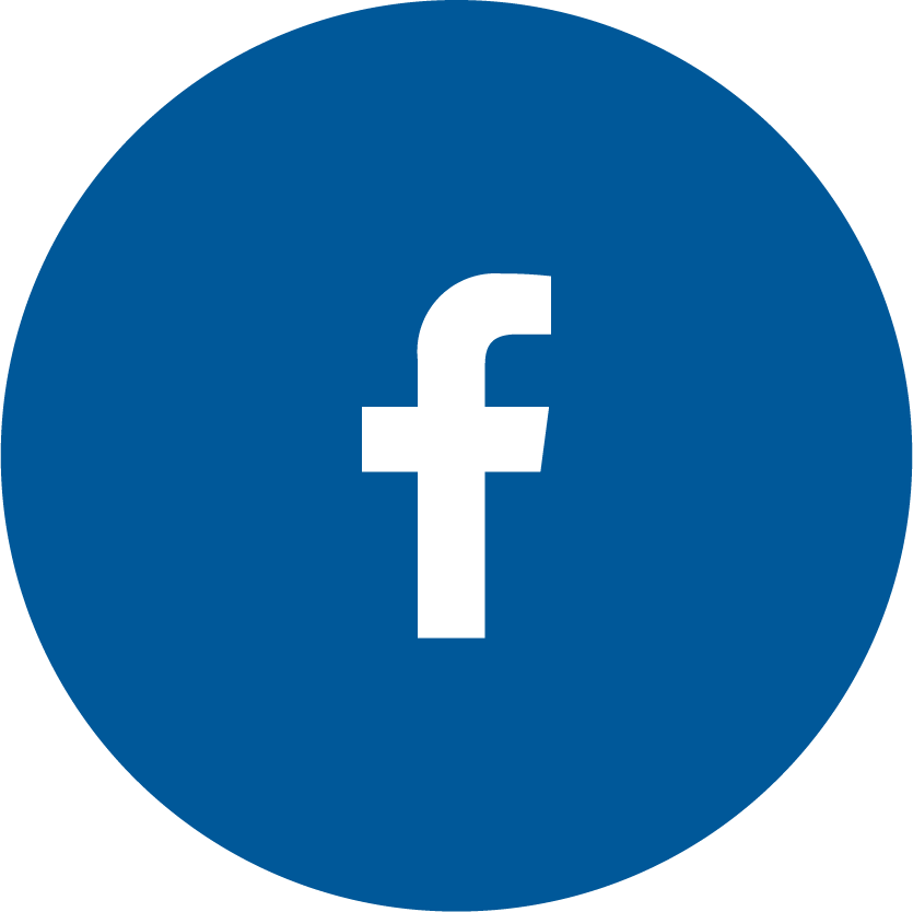 The facebook logo is in a blue circle on a white background.
