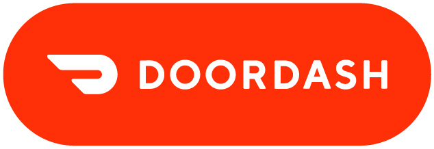 A red button with the word doordash on it.