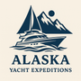 Logo: Yacht sailing in front of mountains, with 