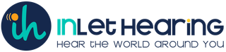 Inlet Hearing logo with stylized blue and orange “in” and tagline “Hear the world around you.”