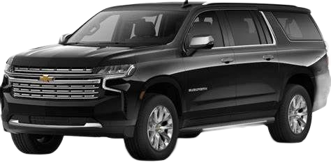 A black Chevrolet Suburban SUV viewed from a three-quarter angle against a white background.
