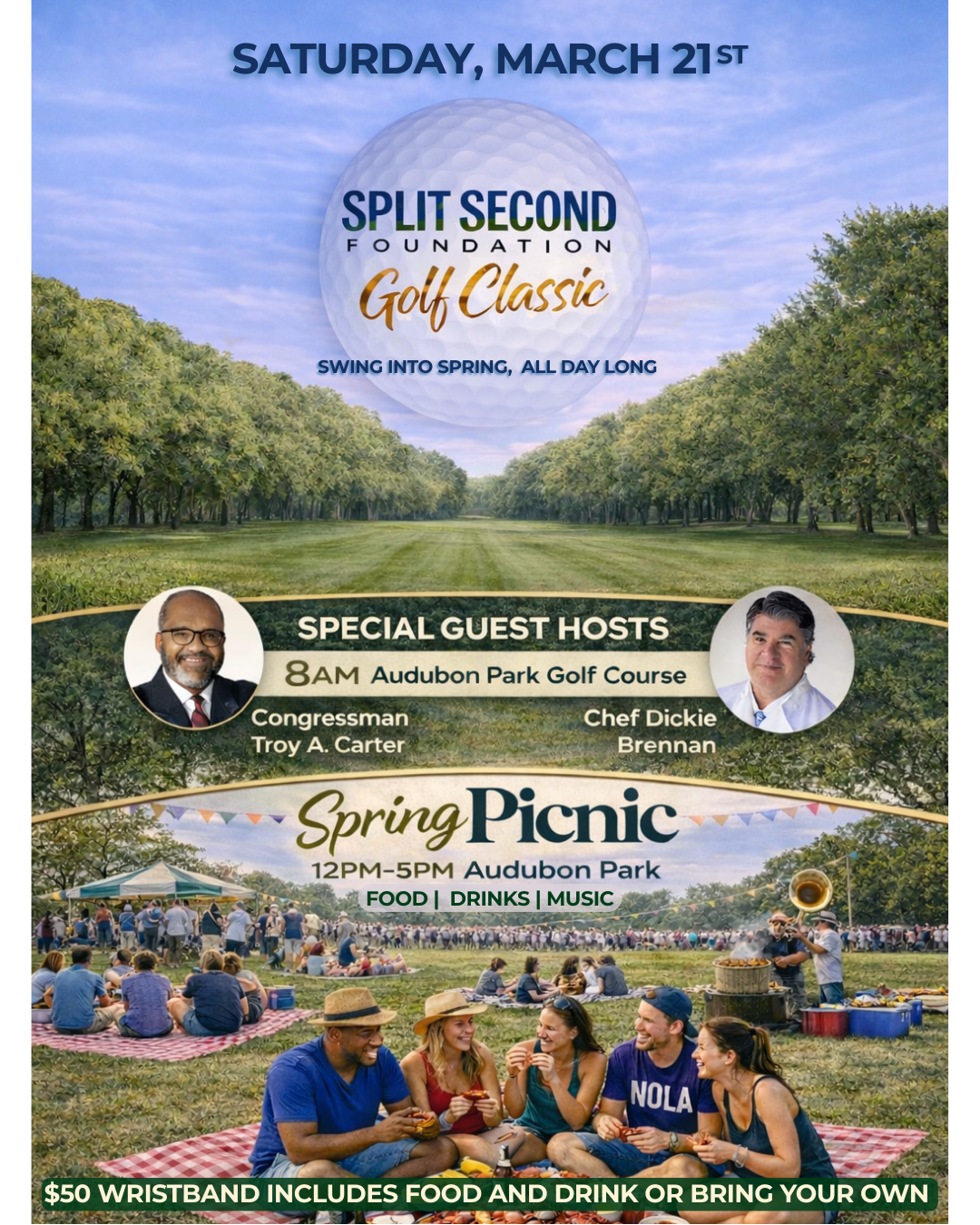 An advertisement for the split second foundation golf classic