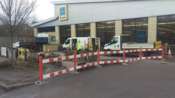 Wolverhampton Block Paving specialists County Groundforce carrying out block paving repair work at an Aldi Supermarket in the West Midlands