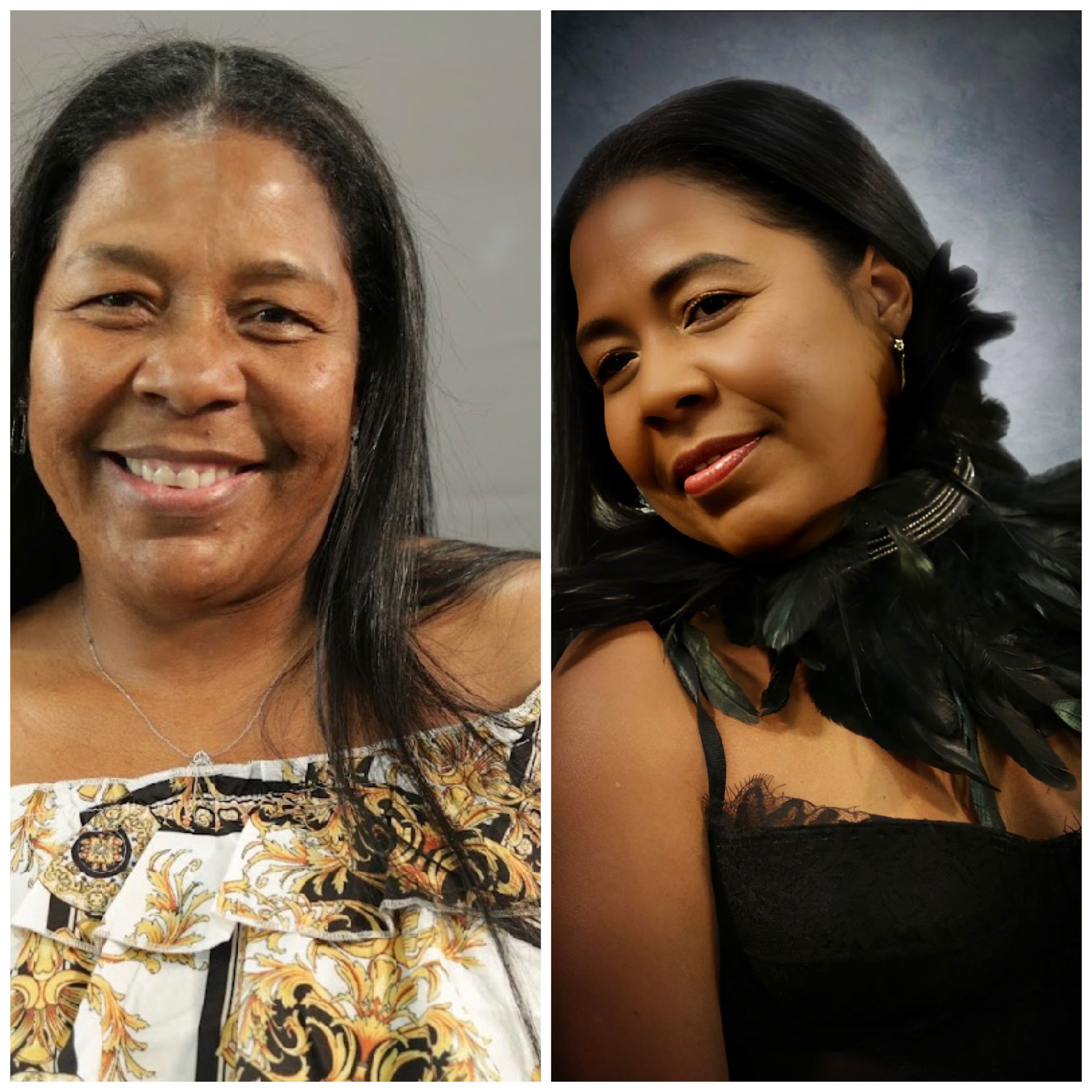 A before and after photo of a woman smiling