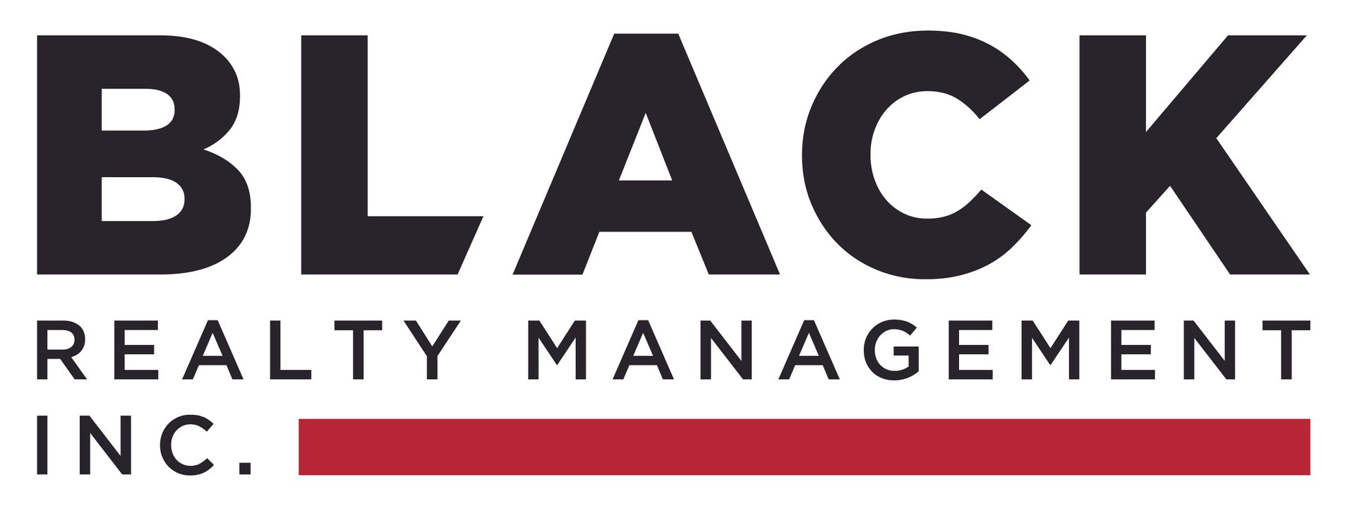 Black Realty Management Inc. logo. Dark gray text on a white background, red horizontal line.