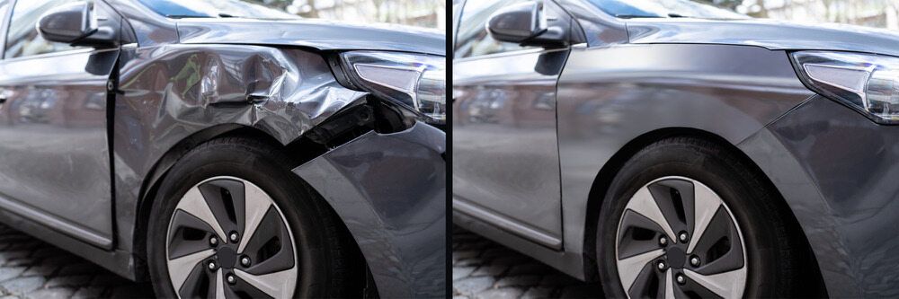 A Silver Car With A Damaged Bumper Is Parked In A Garage — Summit Smash Toongabbie In Toongabbie, NSW