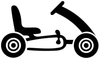 Schwarze Silhouette eines pedalbetriebenen Go-Karts mit zwei Rädern, Lenkrad und Sitz.