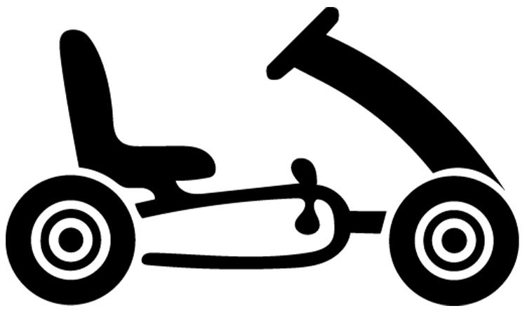 Schwarze Silhouette eines pedalbetriebenen Go-Karts mit zwei Rädern, Lenkrad und Sitz.