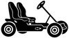 Schwarze Silhouette eines zweisitzigen Pedal-Go-Karts mit Lenkrad und vier Rädern.