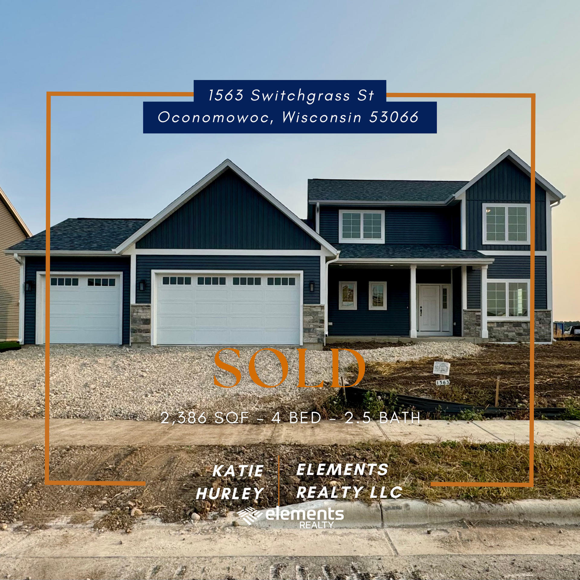 A large house with two garage doors is sitting on top of a dirt hill.