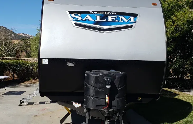 A salem trailer is parked in a parking lot.