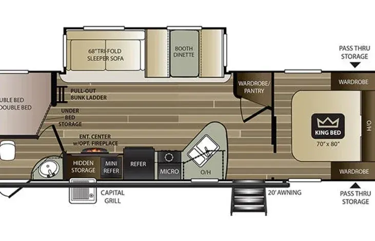 a floor plan of a rv with a crown on the back .