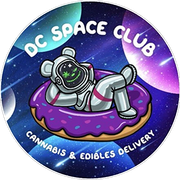DC Space Club logo: astronaut relaxing on a donut in space, delivering cannabis and edibles.