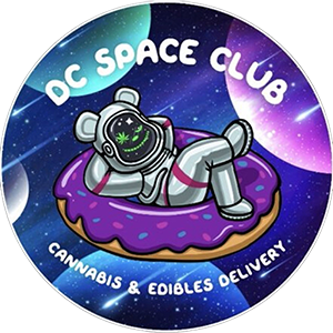 DC Space Club logo: astronaut relaxing on a donut in space, delivering cannabis and edibles.