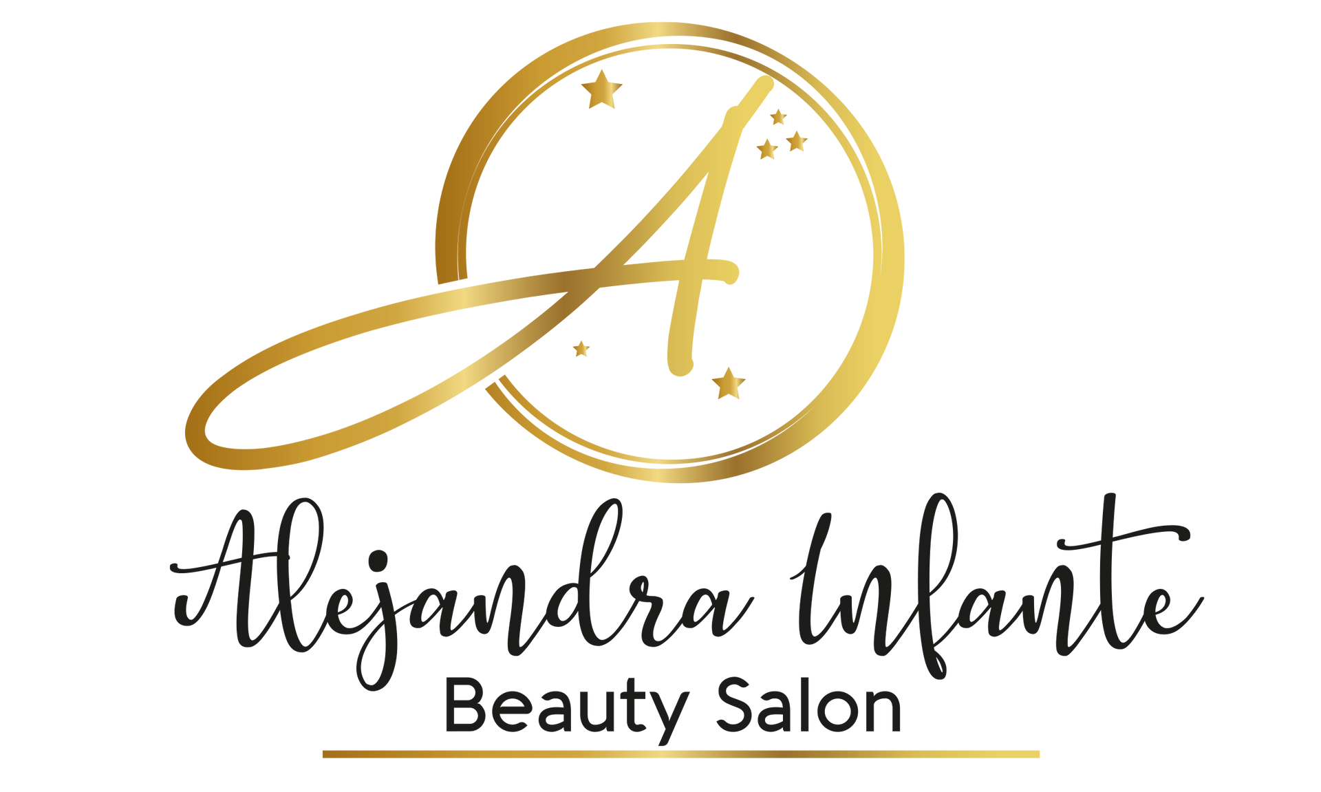 A logo for a beauty salon with a gold letter a in a circle.
