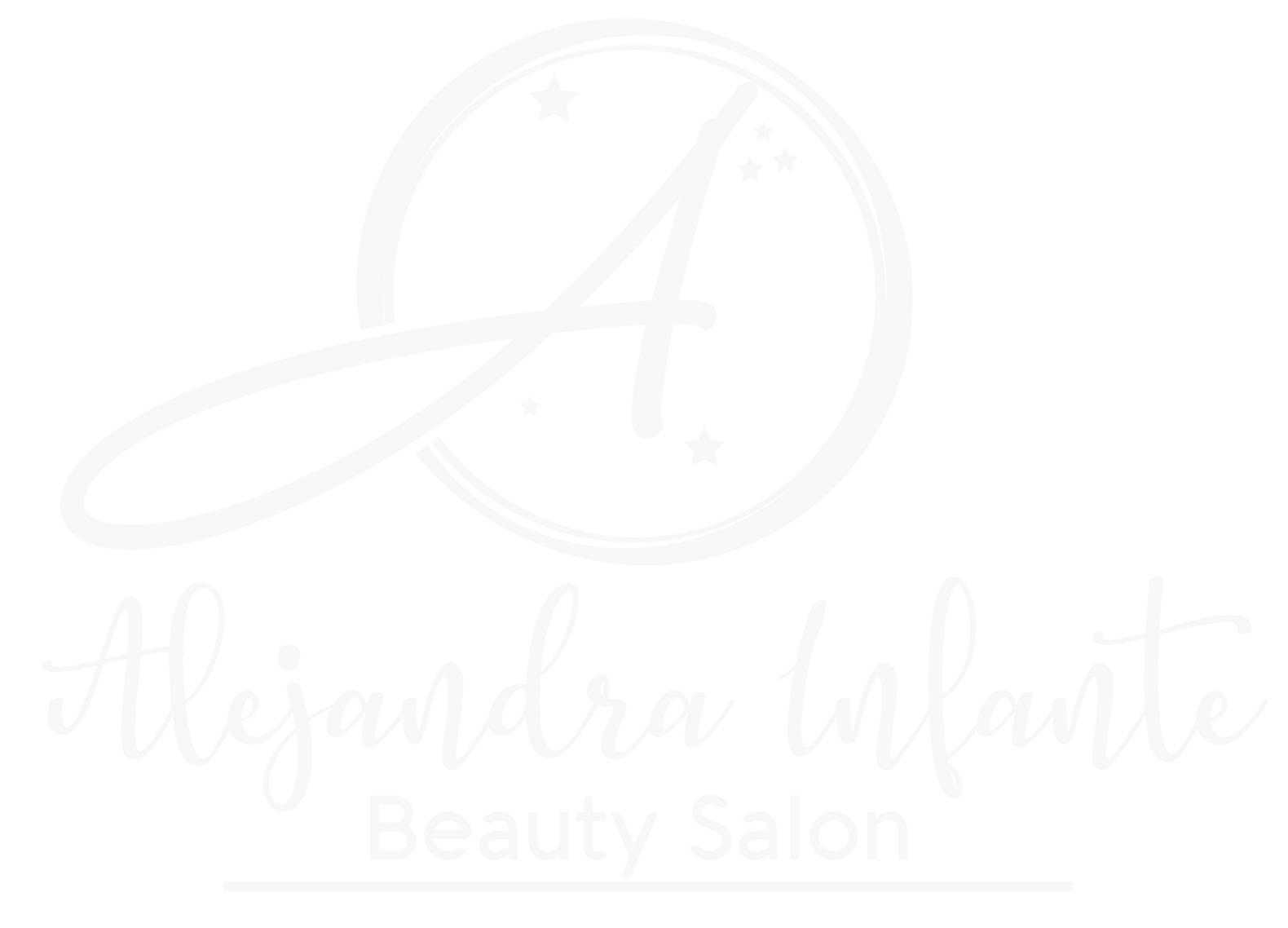 A white logo for a beauty salon with the letter a in a circle.