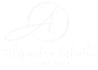 A white logo for a beauty salon with the letter a in a circle.