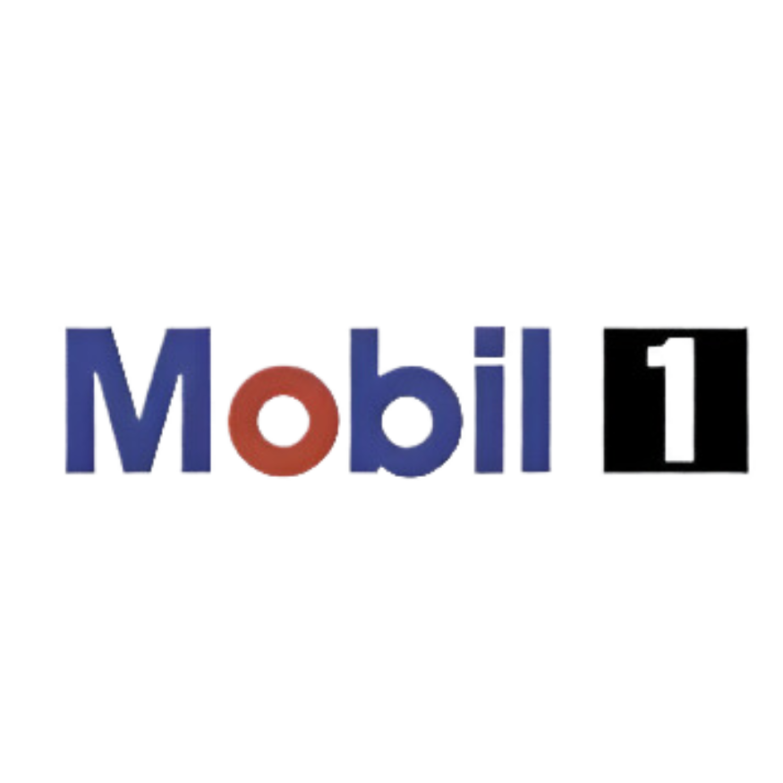 A logo for mobil 1 is shown on a white background