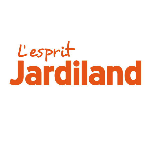 L'esprit jardiland est écrit en orange sur fond blanc