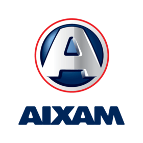 Un logo pour aixam est affiché sur un fond blanc