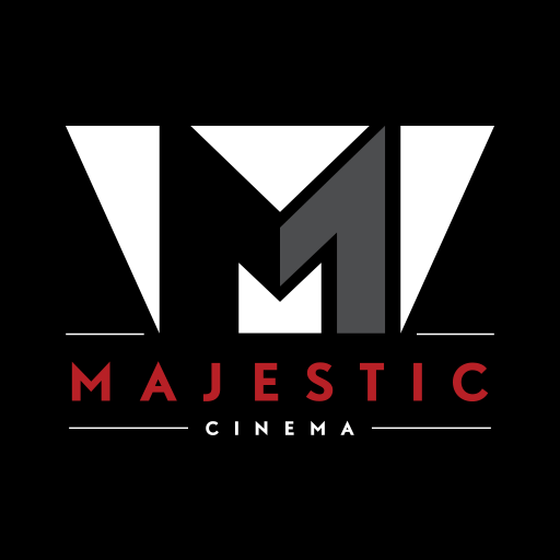Un logo pour le cinéma majestueux avec un fond noir