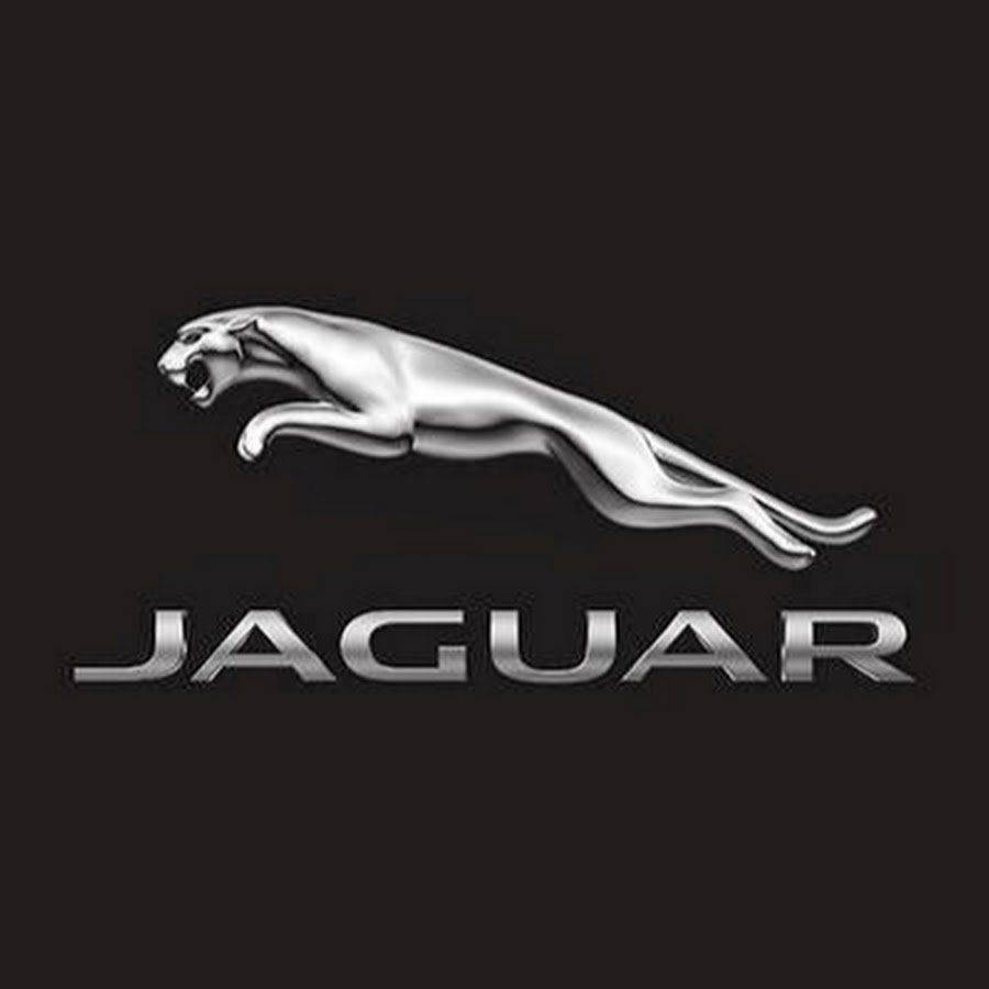 Un logo jaguar argenté sur fond noir.