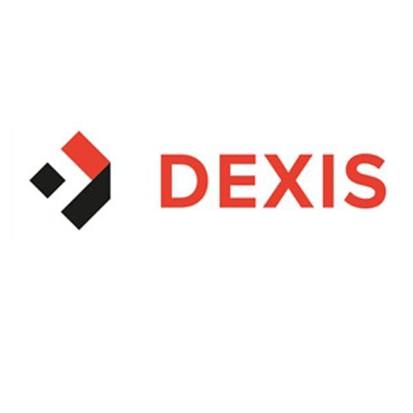Un logo dexis rouge et noir sur fond blanc