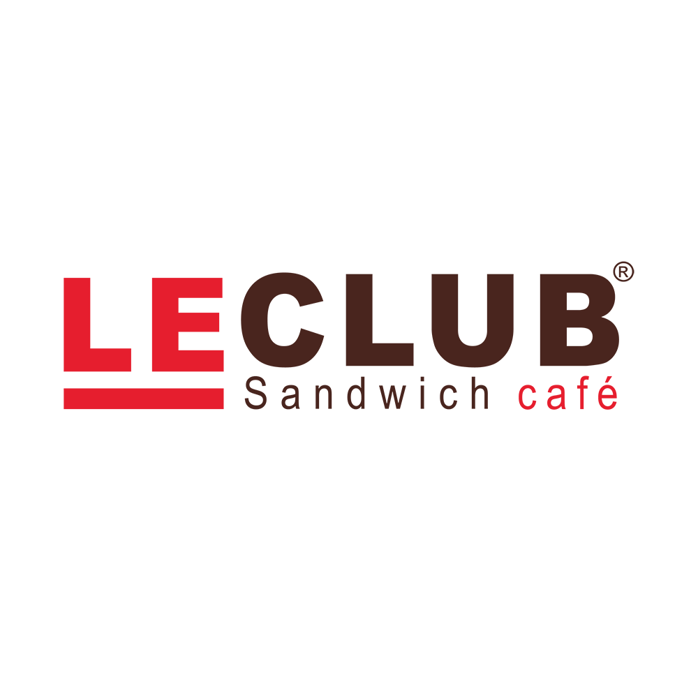Le logo du café leclub sandwich est rouge et noir.