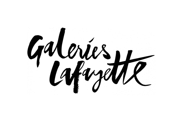 Un logo noir et blanc pour les galeries lafayette sur fond blanc.