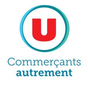 Un logo pour les commerçants autrement avec une lettre u rouge dans un cercle bleu