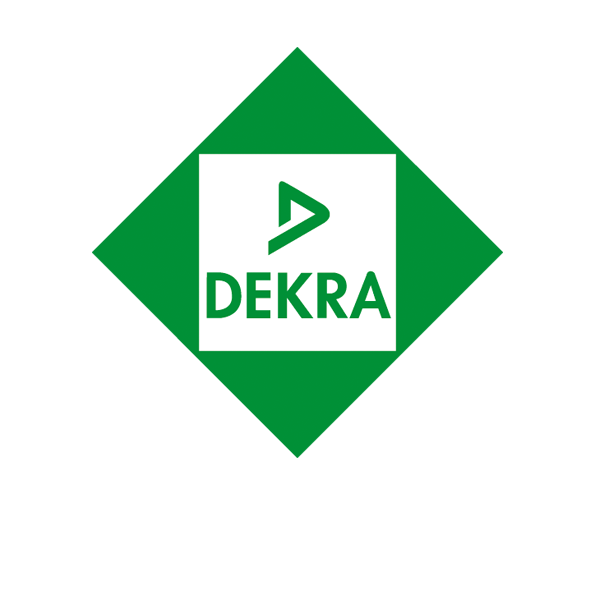Un logo dekra vert et blanc sur fond blanc