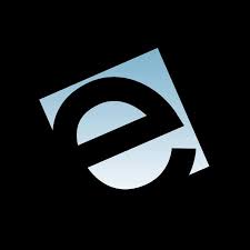 La lettre e est dans un carré sur fond noir.