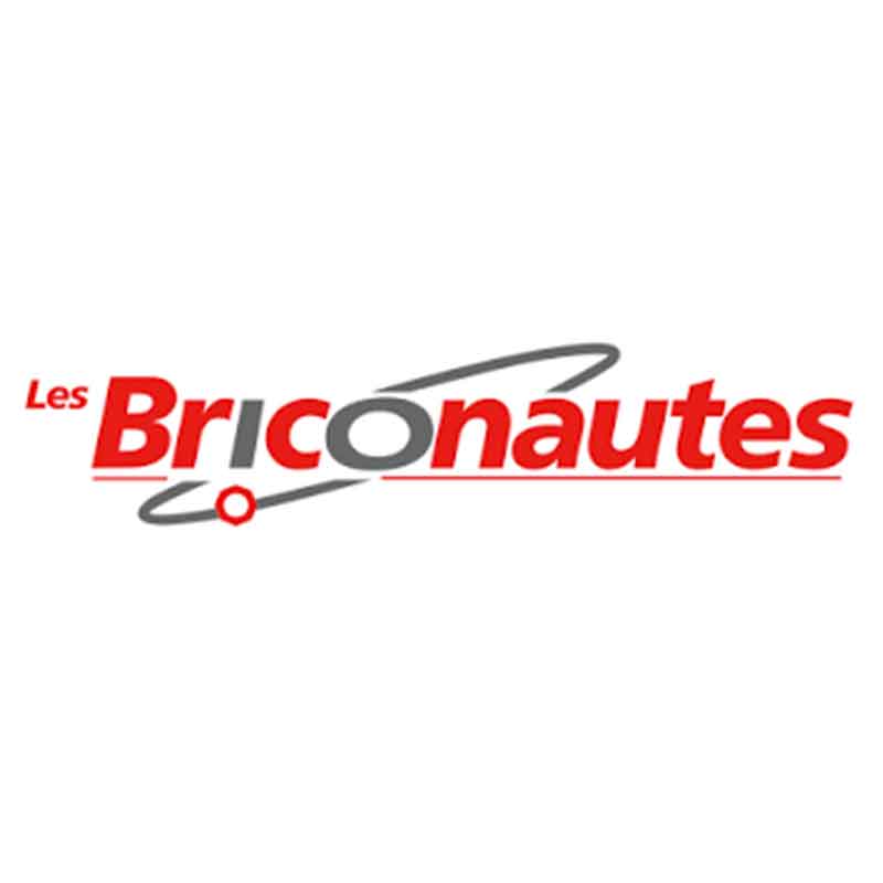 Le logo des briconautes est rouge et gris sur fond blanc.