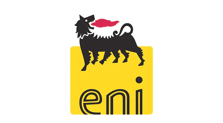 Un logo eni avec un chien sur un carré jaune