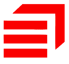 Un logo rouge et blanc avec trois lignes rouges sur fond blanc.