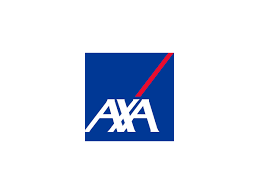 Un logo axa bleu et blanc avec une flèche rouge